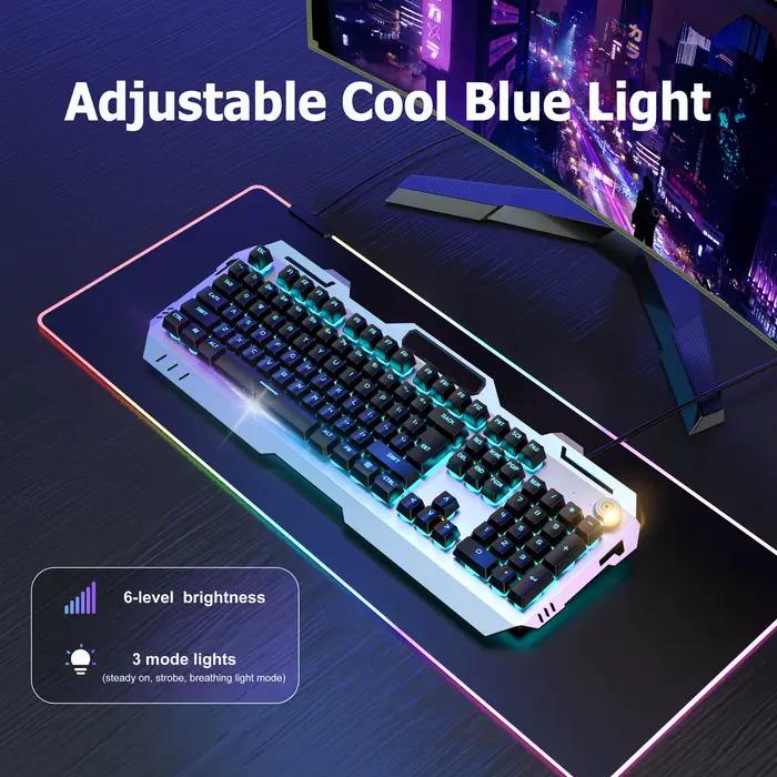 Clavier de jeu silencieux filaire EWEADN, clavier ergonomique pleine grandeur 104 touches avec rétro