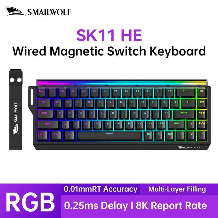 Clavier mécanique à interrupteurs magnétiques SMAILWOLF SK11 68HE, disposition 68 %, Gaming & Esport