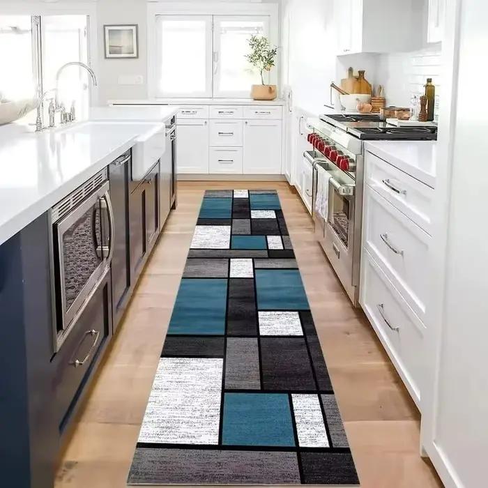 VIKAMA Tapis géométrique moderne résistant aux taches et antidérapant pour entrée, couloir et cuisin