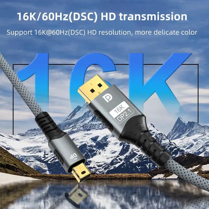 Câble Mini DP vers DisplayPort 8K DP1.4, câble de Transmission de Conversion bidirectionnelle 16K @ 