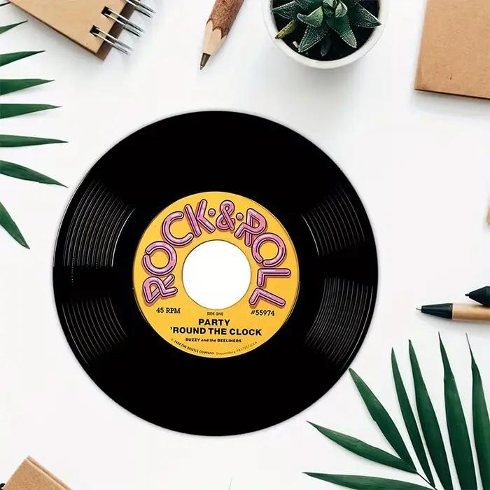 Tapis de souris rond, design disque vinyle, base en caoutchouc antidérapante, sous-verres pour le bu