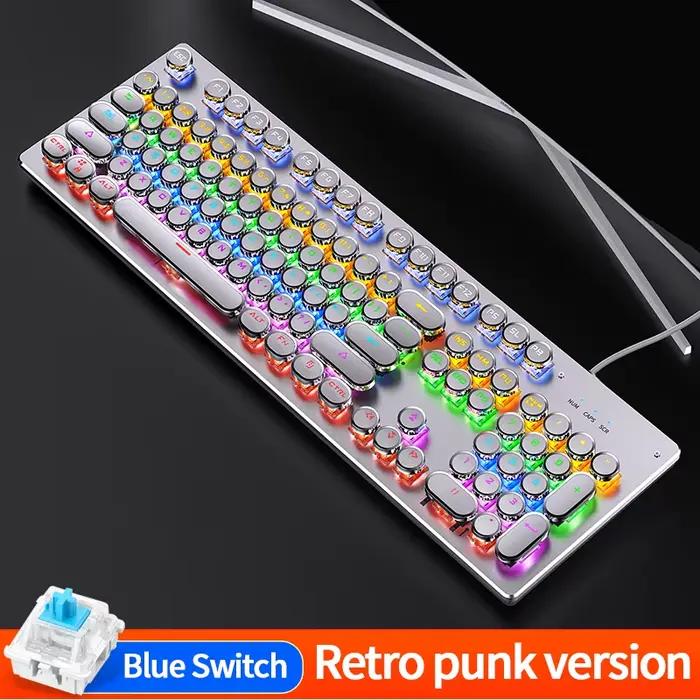 Clavier mécanique filaire rétroéclairé RVB à 104 touches de style punk – Commutateurs remplaçables à