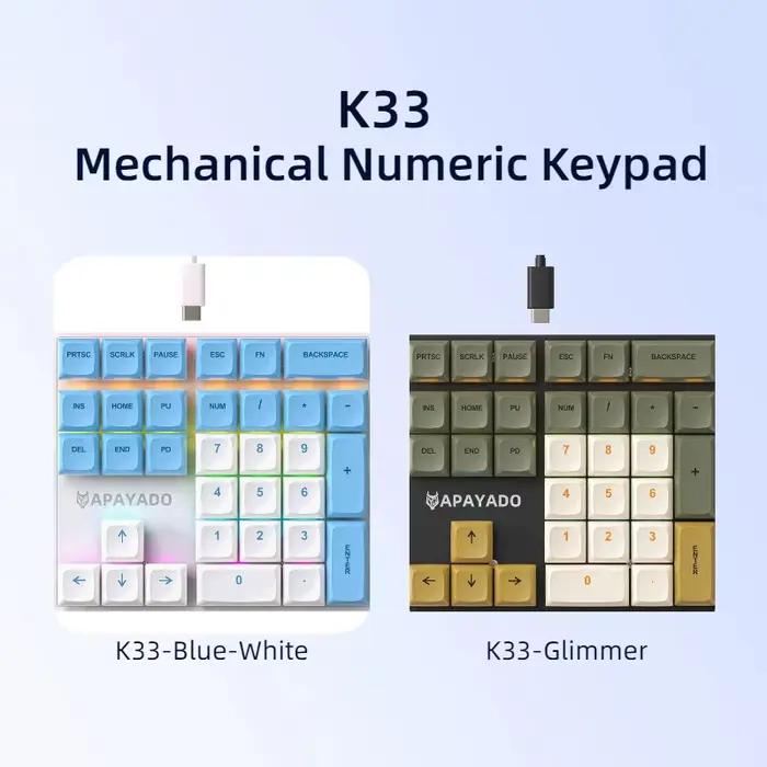 APAYADO K33 Clavier numérique mécanique avec arbre bleu