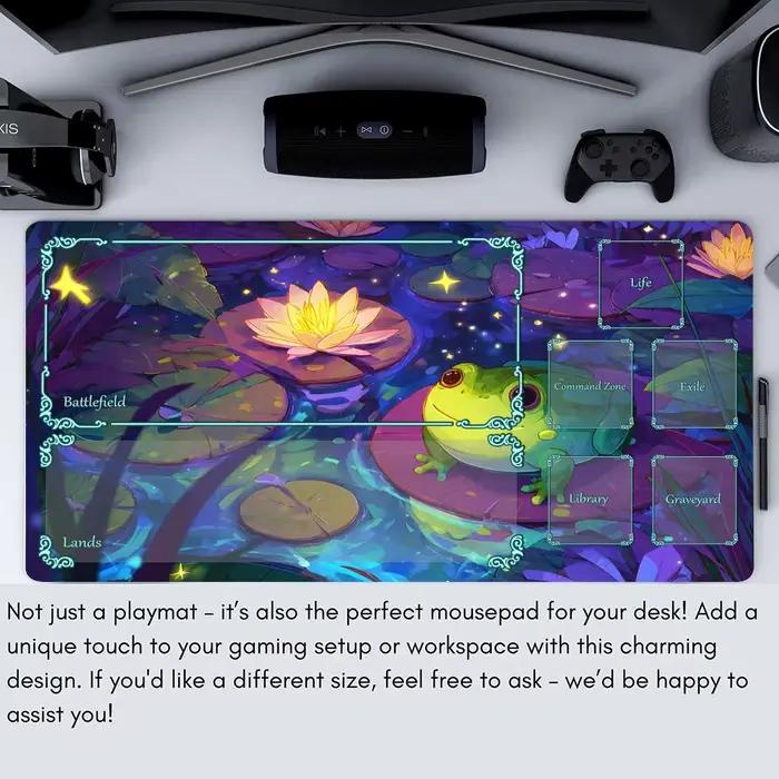 Tapis de jeu MTG avec motif de grenouille mignonne et étang de lotus