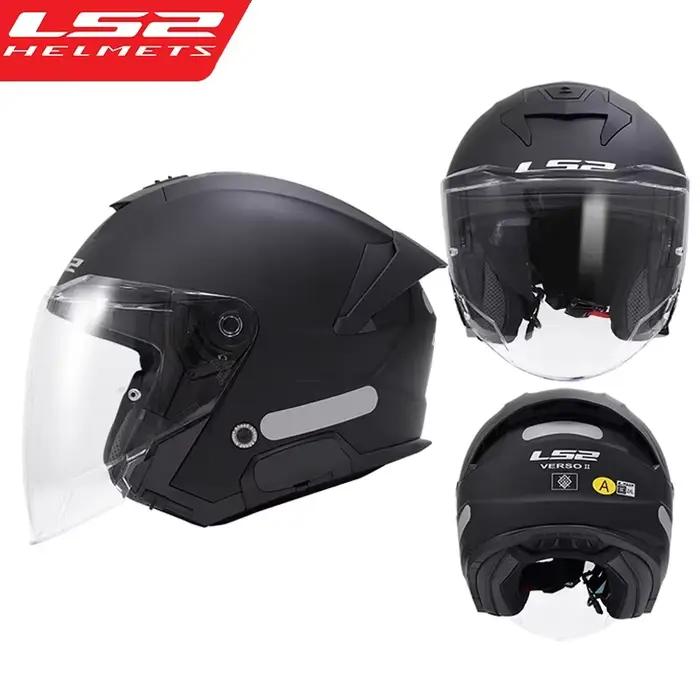 Original LS2 OF618 Vintage 3/4 casque de moto visage ouvert Double lentille rétro moto Scooter demi-casque