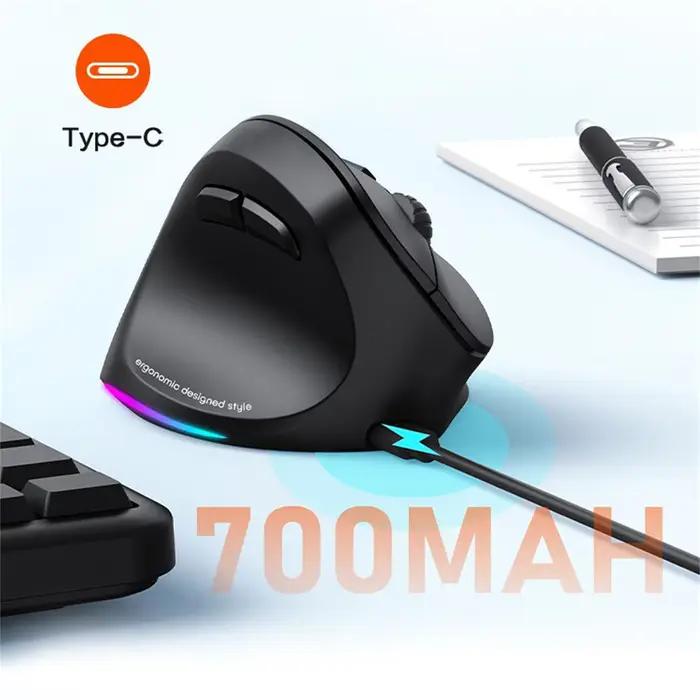 Main gauche sans fil 2.4G Bluetooth souris double mode conception ergonomique verticale éclairage rvb Rechargeable 2400 DPI utilisation au bureau Mause