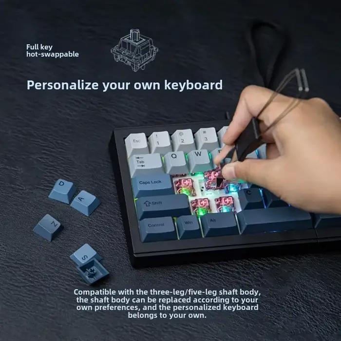 EPOMAKER Split65 clavier mécanique personnalisé fendu trois modes PBT keycap pleine touche échangeable à chaud 3000 mAh 68 touches QMK/VIA bouton