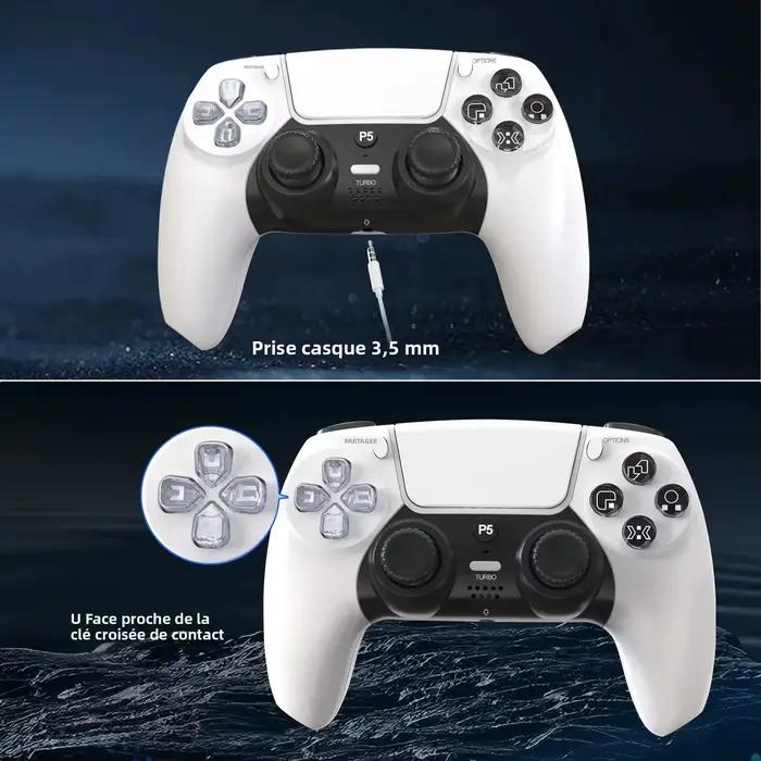 GAMINJA P50A contrôleur de jeu sans fil pour PS5/PC boutons en cristal Transparent Gyroscope à Six axes avec pavé tactile ergonomique