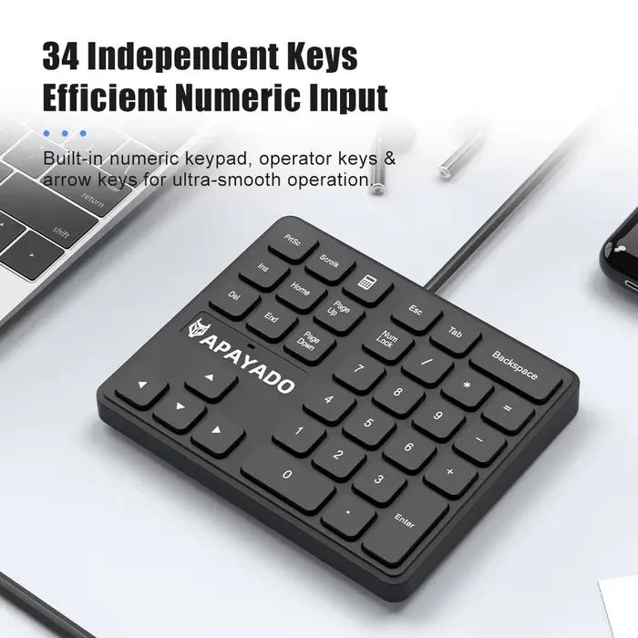 Clavier numérique filaire 34 touches USB T35 avec touches fléchées