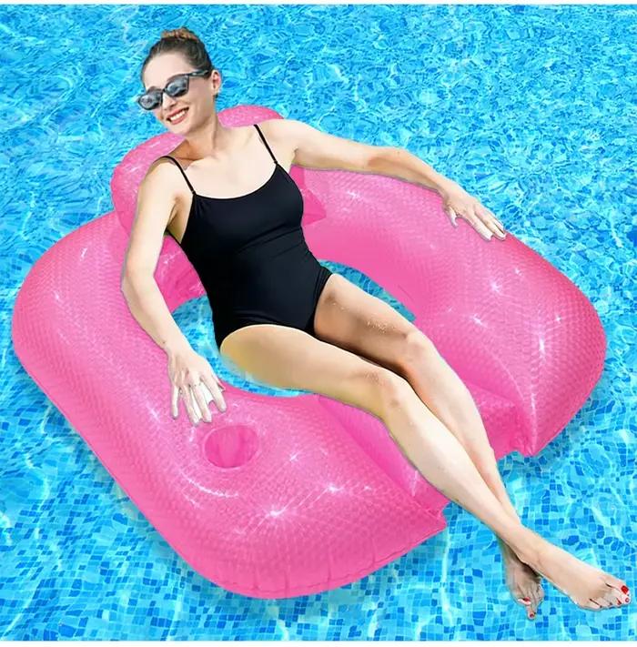 Tapis flottant gonflable carré - Lit flottant uni pour la plage, les fêtes au bord de la piscine, le parc aquatique |   Portable et séchage rapide