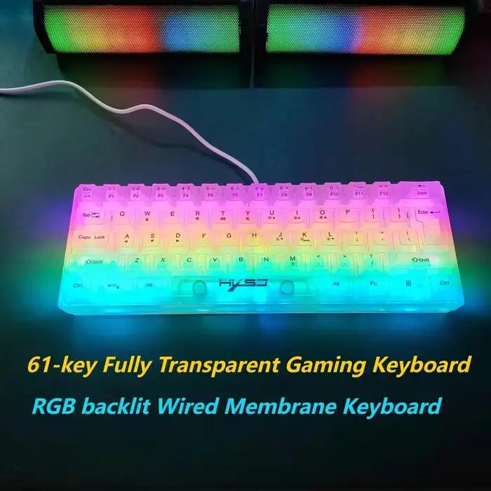 Clavier de jeu filaire entièrement transparent à 61 touches avec rétroéclairage RVB
