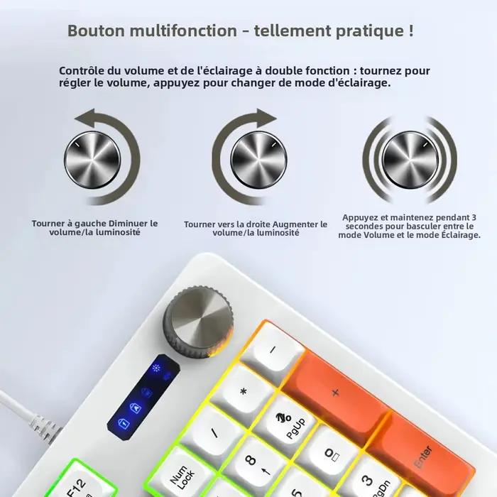 Clavier de jeu filaire rétroéclairé RGB à 93 touches avec bouton multifonction
