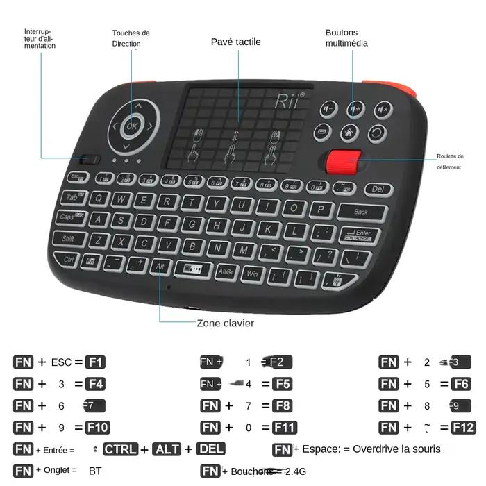 Mini Clavier Sans Fil Rii i4 Multifonctionnel Avec Pavé Tactile Pour Windows Android TV Box Smart TV Occasions Spéciales Jeux Multimédia