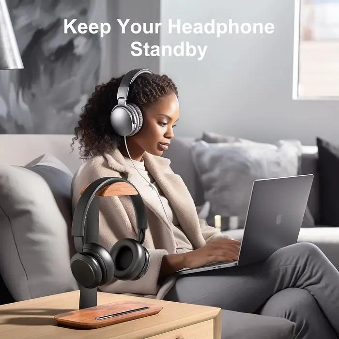 Support pour casque, support en bois pour casque de bureau