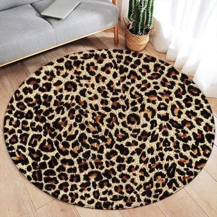 Tapis rond imprimé léopard marron, à la mode, motif de fourrure d'animal, pour femme et fille, maison, salon, chambre à coucher, tapis de sol décoratif en flanelle