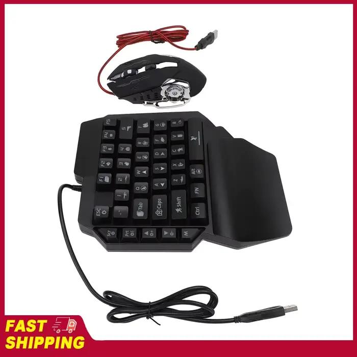 Pack Combo Jeu Mobile : Clavier et Souris Bluetooth Réactifs à une Main avec Support Téléphone Ajustable pour le Gaming