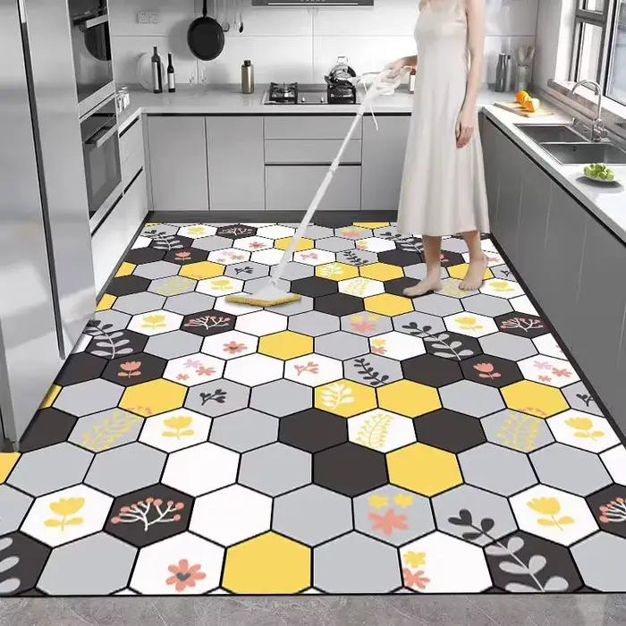 VIKAMA – tapis de sol de cuisine en velours, antidérapant, absorbant l'eau, résistant à l'huile, séchage rapide, salle de bain et toilettes, décoration de maison en cristal