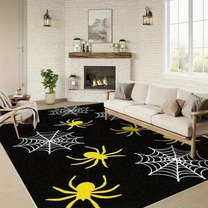 Tapis rouge néon à motif toile d'araignée