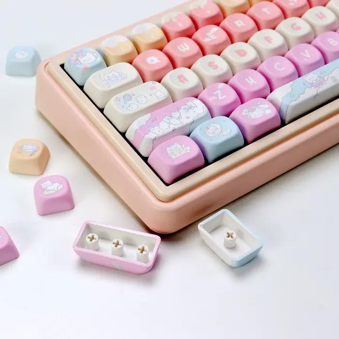 KBDiy 133 touches/ensemble rose mignon RocK chat Keycap Anime KOA profil PBT ISO Keycaps personnalisé pour aula F75 60 clavier mécanique de jeu