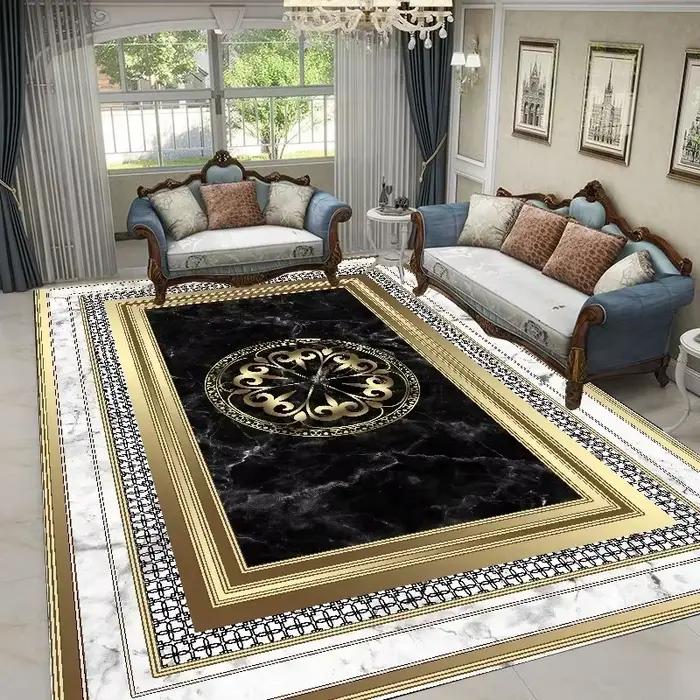 Tapis géométriques dorés et noirs, style nordique de luxe, pour salon, chambre, table de chevet, grand tapis de décoration intérieure, tapis de sol