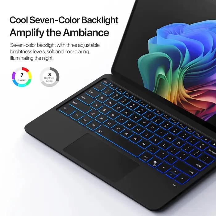 Clavier Bluetooth PULUZ pour Microsoft Surface Pro 12 pouces, clavier rétro-éclairé multicolore, clavier multifonctionnel avec support pour ordinateurs de bureau et portables, clavier de jeu pour occasions spéciales