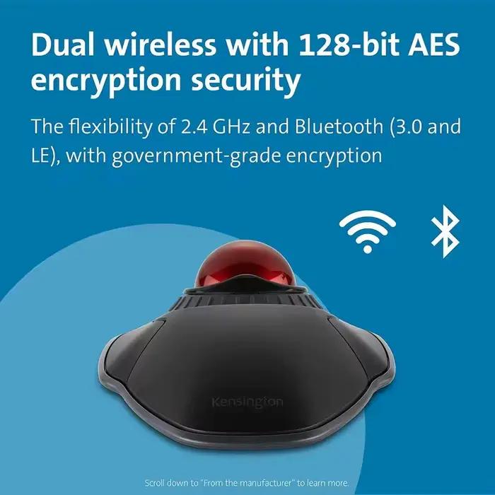 Kensington Orbit 2.4G Trackball sans fil avec anneau de défilement K70992 128bit AES cryptage Rollerball souris de jeu pour PC/ordinateur portable