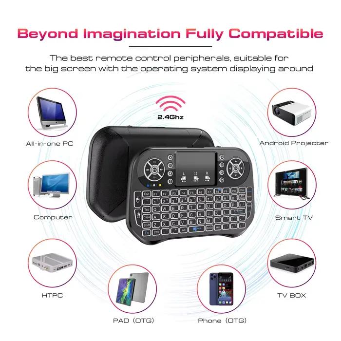 I10 i8 Mini clavier sans fil double Mode BT4.2 2.4G Air Mouse rétro-éclairé 7 couleurs pavé tactile pour Android TV Box Stick PC Pad projecteur