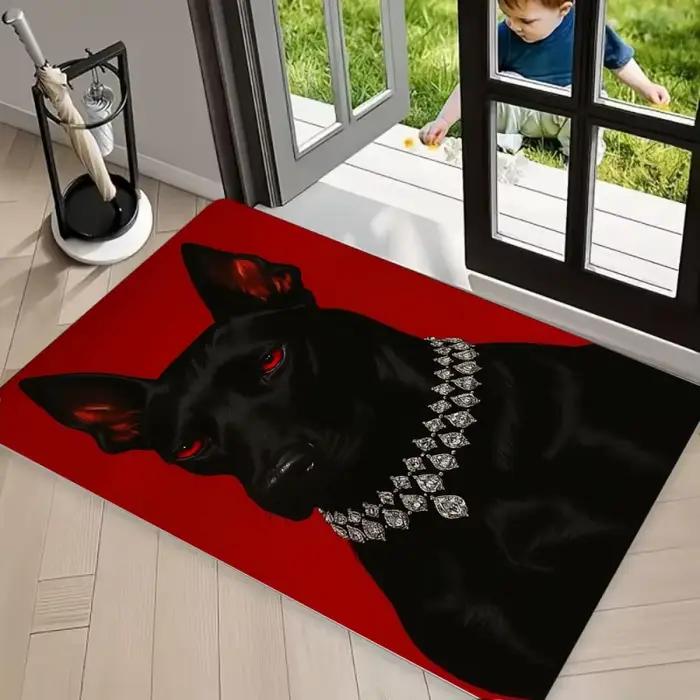 Tapis vintage rouge à motif ethnique Panthère Noire