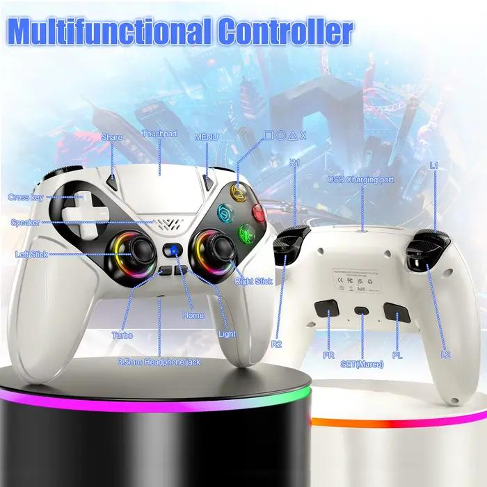 Manettes de jeu sans fil Bluetooth avec lumières RGB pour Playstation 5 PS5/PS5 Pro/Slim/PC
