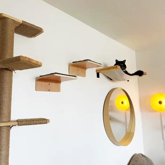 Étagère d'escalade murale en bois pour chat, marches murales pour chats, escaliers muraux avec tapis à gratter, meubles muraux pour sauter