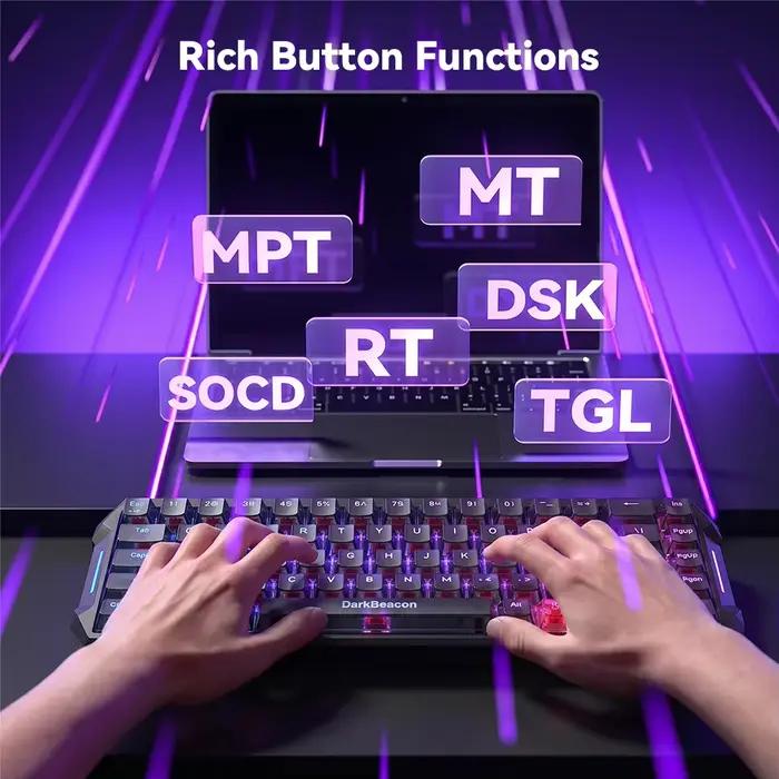 Clavier de jeu magnétique DarkBeacon 65% HE Flux 68 filaire RGB à structure Gasket Hot Swappable pour PC portable et Gamer