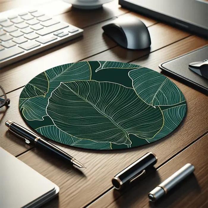 Tapis de souris circulaire Design Green Leaf