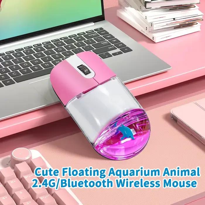 Frutiger Aero Aqua souris liquide mignon flottant Aquarium Animal 2.4G + Bluetooth sans fil optique océan poupée