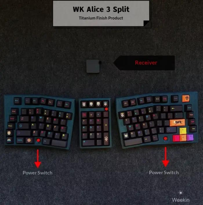 Weekin WK Alice 3 clavier divisé sans fil 2.4g monomode 1500mah 111 touches
