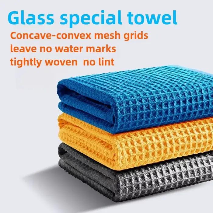 Serviette de lavage de voiture, nettoyage du verre, séchage de l'eau, lingette de nettoyage des vitres en microfibre, tissage gaufré pour cuisine, bain, maison, bureau