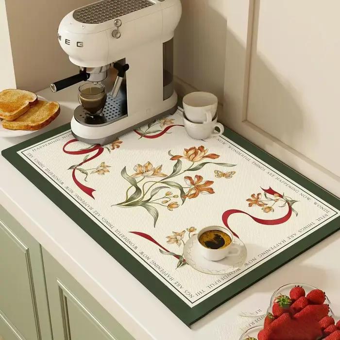Tapis absorbant de cuisine, tapis de séchage de plat à café, tapis de vidange antidérapant, tapis de vidange de salle de bains, tapis de vaisselle absorbant