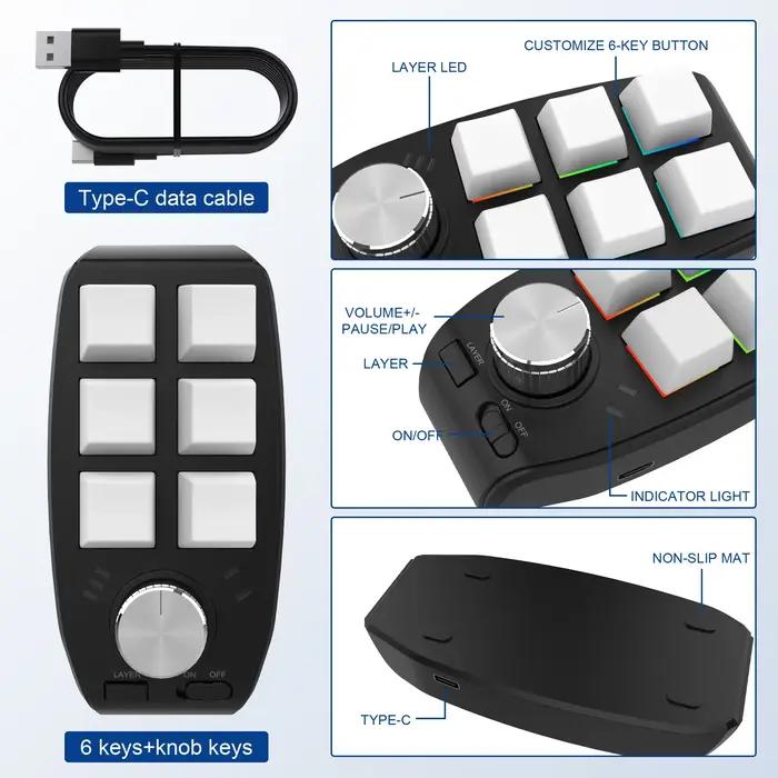 Programmation Bluetooth Macro clavier personnalisé 6 touches 3 boutons rvb bricolage