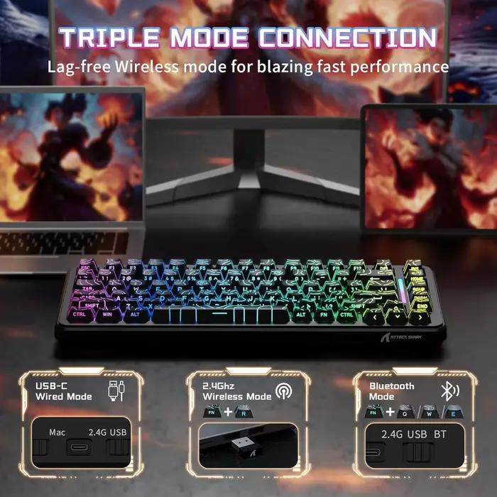 ATTACK SHARK X82 Pro HE 75% Clavier de jeu sans fil magnétique