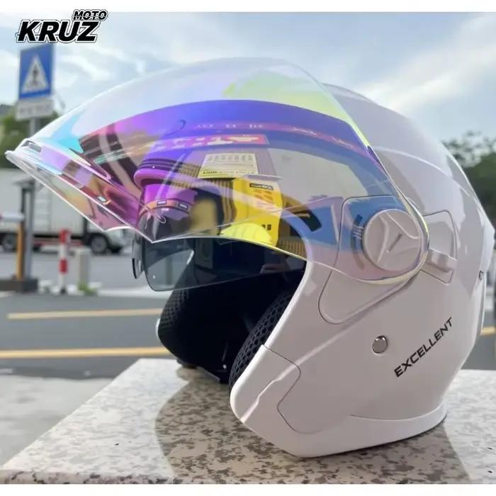 Casque de moto 3/4 ouvert pour hommes et femmes, double visière, pare-soleil, léger, pour scooter, vélo, style rétro