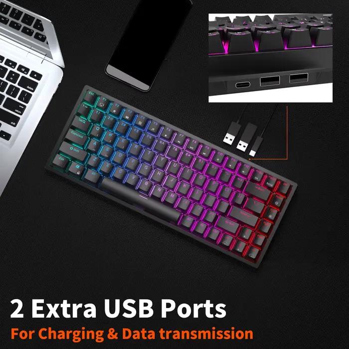 RK ROYAL KLUDGE RK84 75% RVB Triple Mode Clavier Mécanique BTpig/2.4G/USB-C 84 Chaud Interchangeable Bluetooth Sans Fil
