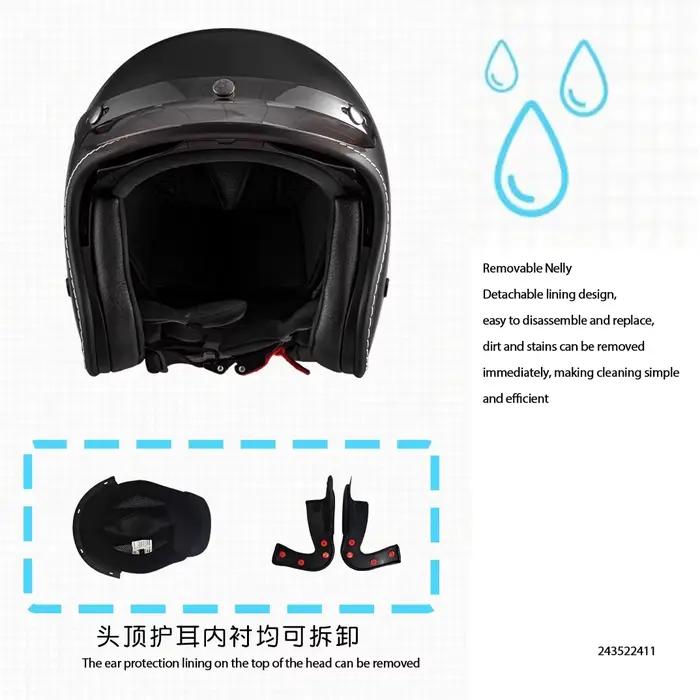 Casque de Moto à visage ouvert casque de Moto Vintage Unique rétro Moto 3/4 demi-casque quatre saisons doublure amovible