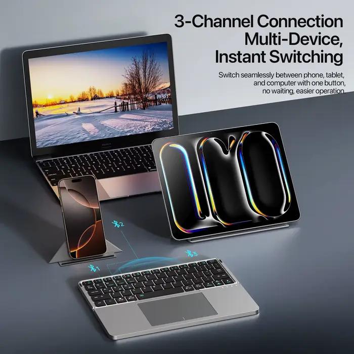 Nouveau modèle multifonctionnel pliable Bluetooth 5.0 clavier avec pavé tactile et support de téléphone pour téléphones tablettes PC