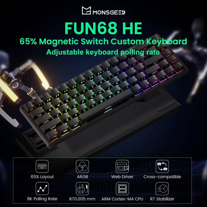 Akko MonsGeek FUN68 HE clavier magnétique 65% déclencheur rapide 0.005mm 8K ARGB