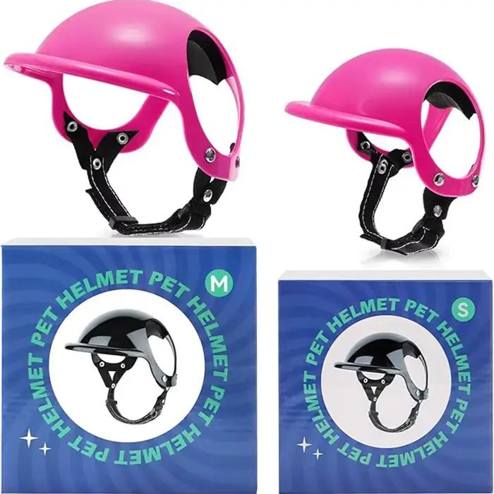 Casque de moto pour chien de petite et moyenne taille, avec trous d'oreille, chapeau de sécurité pour chien avec ceinture réglable, marche en plein air