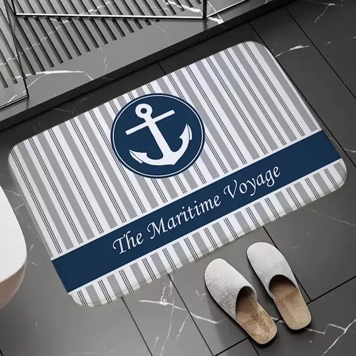 Tapis de bain Chic ancre nautique bateau bleu marine rayures tapis de sol de salle de bain lavable antidérapant porte de salon paillasson de cuisine