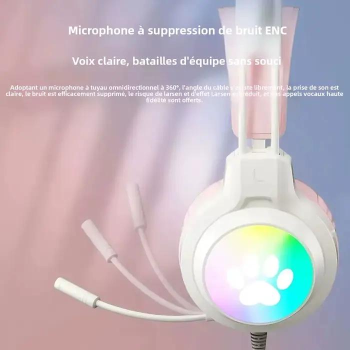 Casque de jeu SOYTO rose avec oreilles de chat