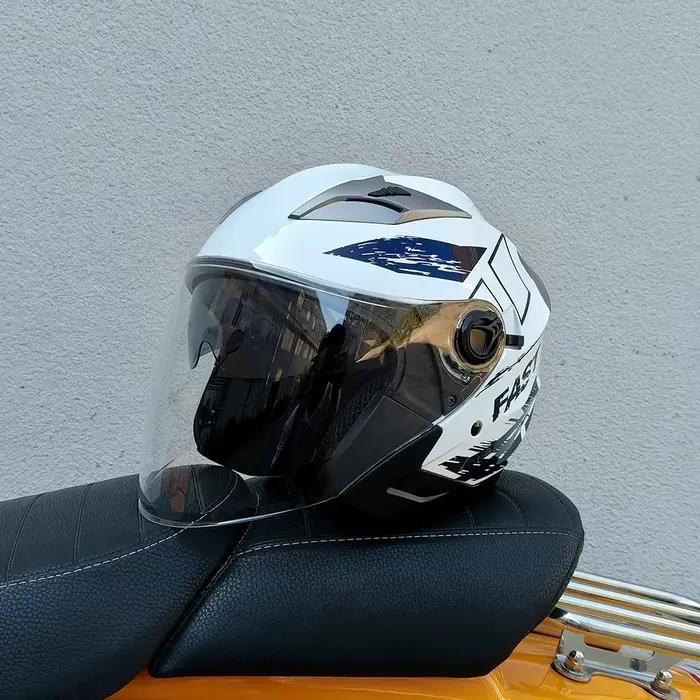 Casque Moto Jet Ouvert Vintage 3/4 avec Double Visière Solaire – Casque de Sécurité Moto Cafe Racer