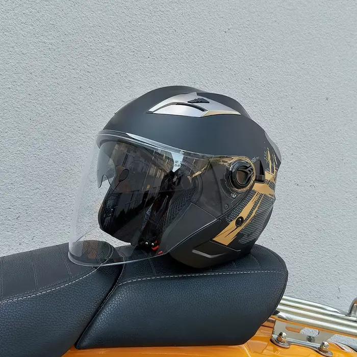 Casque Moto Jet Ouvert Vintage 3/4 avec Double Visière Solaire – Casque de Sécurité Moto Cafe Racer