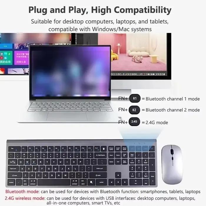 Ensemble clavier et souris sans fil Bluetooth 5.0 et 2.4G