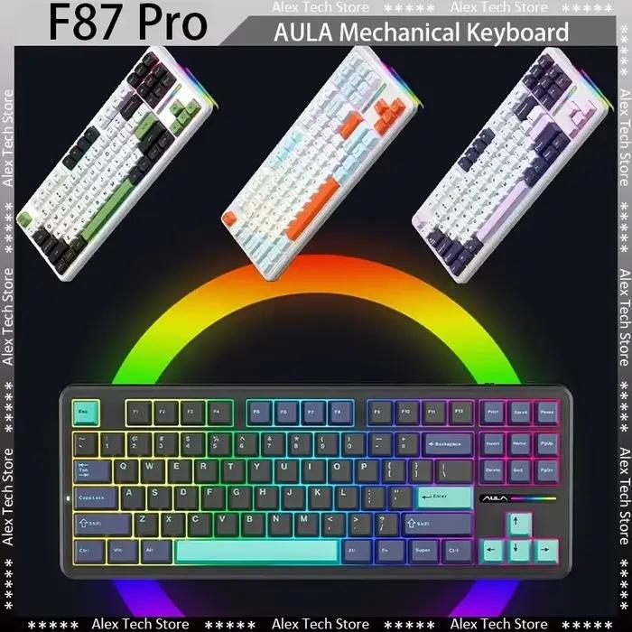AULA F87 Pro clavier mécanique 2.4g/Usb/Bluetooth Tri Mode sans fil 87 touches Rgb Pbt joint 5 couches silencieux touche complète sans Impact